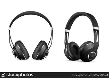 Wireless Headphones Set. Wireless headphones realistic set with music and technology symbols isolated vector illustration
