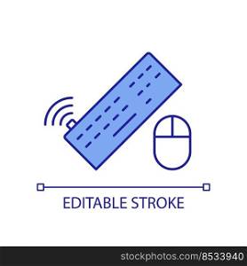 Wireless keyboard and mouse RGB color icon. Computer accessories. Technology for home and office. Isolated vector illustration. Simple filled line drawing. Editable stroke. Arial font used. Wireless keyboard and mouse RGB color icon