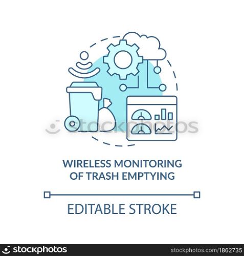 Wireless monitoring of garbage emptying concept icon. Waste management. Modern ways of trash recycling abstract idea thin line illustration. Vector isolated outline color drawing. Editable stroke. Wireless monitoring of garbage emptying concept icon