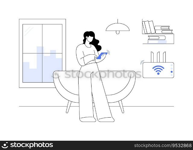 Wireless networks abstract concept vector illustration. Young man using wireless data connections, modern network technology, Wifi signal, smart communication system abstract metaphor.. Wireless networks abstract concept vector illustration.