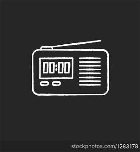 Wireless radio set chalk white icon on black background. Portable electronic receiver. Signal transmitting apparatus. Compact receiving system. Mobile device. Isolated vector chalkboard illustration