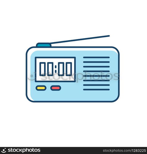 Wireless radio set RGB color icon. Portable electronic receiver. Signal transmitting apparatus. Compact receiving system. Mobile device. Technology. Isolated vector illustration