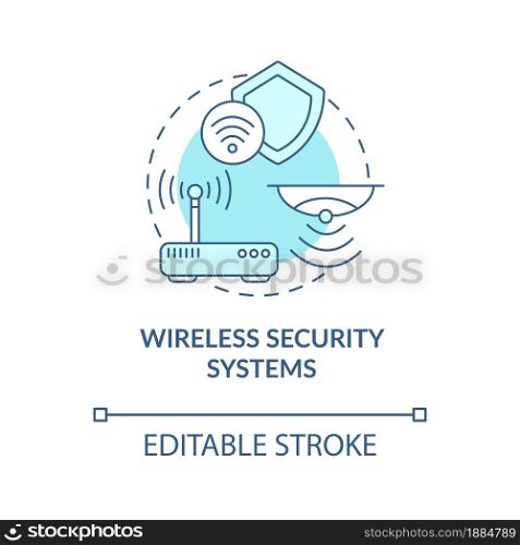 Wireless security systems blue concept icon. Smart home abstract idea thin line illustration. Motion, smoke detector. Surveillance and recording. Vector isolated outline color drawing. Editable stroke. Wireless security systems blue concept icon