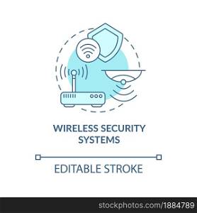 Wireless security systems blue concept icon. Smart home abstract idea thin line illustration. Motion, smoke detector. Surveillance and recording. Vector isolated outline color drawing. Editable stroke. Wireless security systems blue concept icon