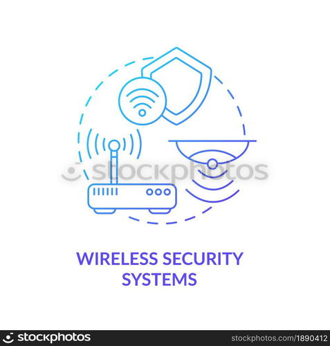 Wireless security systems blue gradient concept icon. Smart home abstract idea thin line illustration. Motion and smoke detector. Surveillance and recording. Vector isolated outline color drawing.. Wireless security systems blue gradient concept icon