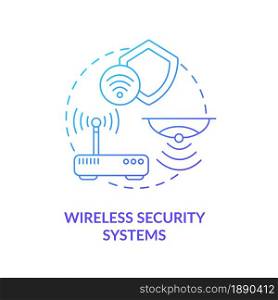 Wireless security systems blue gradient concept icon. Smart home abstract idea thin line illustration. Motion and smoke detector. Surveillance and recording. Vector isolated outline color drawing.. Wireless security systems blue gradient concept icon