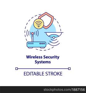 Wireless security systems concept icon. Smart home abstract idea thin line illustration. Motion and smoke detector. Surveillance and recording. Vector isolated outline color drawing. Editable stroke. Wireless security systems concept icon