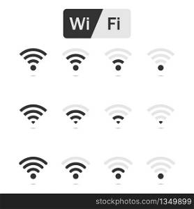 Wireless signal icons. Wi-FI and radio symbols. Network signs. Internet signal waves. Free wifi for devices, phones and computers. Connection antenna of router. Hotspot for communication. Vector.. Wireless signal icons. Wi-FI and radio symbols. Network signs. Internet signal waves. Free wifi for devices, phones and computers. Connection antenna of router. Hotspot for communication. Vector