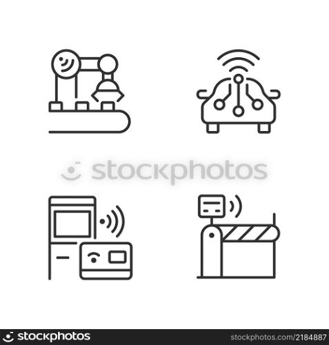 Wireless technologies pixel perfect linear icons set. Remote device control. Internet of Things. Innovative tech. Customizable thin line symbols. Isolated vector outline illustrations. Editable stroke. Wireless technologies pixel perfect linear icons set