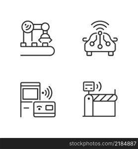Wireless technologies pixel perfect linear icons set. Remote device control. Internet of Things. Innovative tech. Customizable thin line symbols. Isolated vector outline illustrations. Editable stroke. Wireless technologies pixel perfect linear icons set