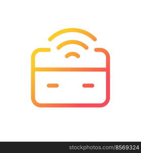 Wireless transfer money pixel perfect gradient linear ui icon. Transmit cash online. Online marketplace. Line color user interface symbol. Modern style pictogram. Vector isolated outline illustration. Wireless transfer money pixel perfect gradient linear ui icon
