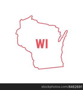Wisconsin US state map red outline border. Vector illustration isolated on white. Two-letter state abbreviation.. Wisconsin US state map red outline border. Vector illustration. Two-letter state abbreviation
