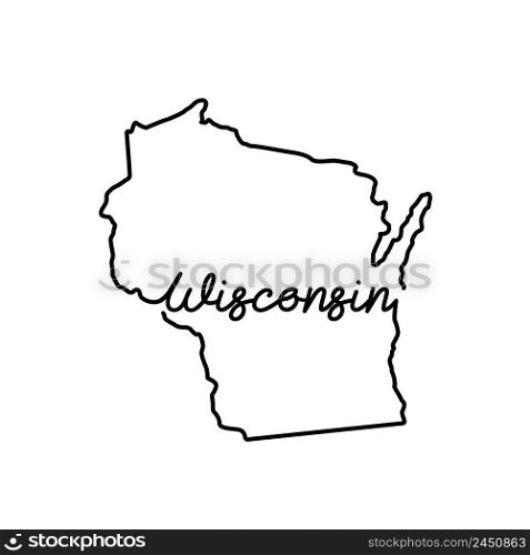 Wisconsin US state outline map with the handwritten state name. Continuous line drawing of patriotic home sign. A love for a small homeland. T-shirt print idea. Vector illustration.. Wisconsin US state outline map with the handwritten state name. Continuous line drawing of patriotic home sign