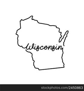 Wisconsin US state outline map with the handwritten state name. Continuous line drawing of patriotic home sign. A love for a small homeland. T-shirt print idea. Vector illustration.. Wisconsin US state outline map with the handwritten state name. Continuous line drawing of patriotic home sign