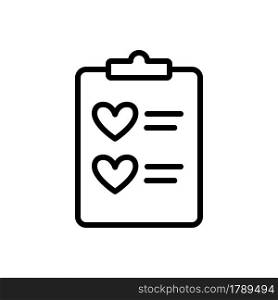 Wish list icon in simple outline design. Wishlist with hearts in clipboard. Vector illustration isolated on white background. Editable stroke.. Wish list icon in simple outline design. Wishlist with hearts in clipboard. Vector illustration isolated on white background. Editable stroke