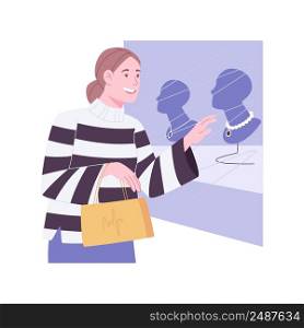Wish list isolated cartoon vector illustrations. Pretty girl looks at the shop window, dreaming about jewelry, clothes and accessories, consumerism movement, expensive purchases vector cartoon.. Wish list isolated cartoon vector illustrations.