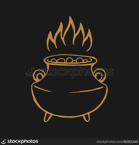 Witch cauldron. Hand drawn vector illustration.