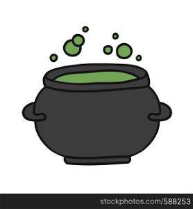 Witch cauldron with green gurgling potion. Doodle cartoon cauldron. Hand-drawn design element for Halloween. Witch cauldron with green gurgling potion. Doodle cartoon cauldron. Hand-drawn design element for Halloween.