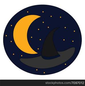 Witch hat at night, illustration, vector on white background.