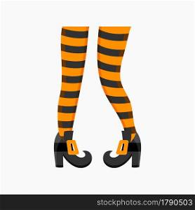 Witch legs in striped stockings and boots isolated on white background. Design element for Halloween party, greeting or invitation card. Vector cartoon illustration.. Witch legs in striped stockings and boots isolated on white background. Design element for Halloween party, greeting or invitation card. Vector cartoon illustration