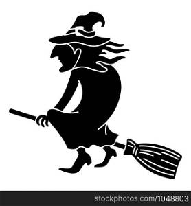 Witch on broom icon. Simple illustration of witch on broom vector icon for web design isolated on white background. Witch on broom icon, simple style