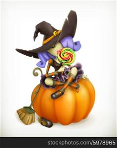 Witch on pumpkin, vector illustration