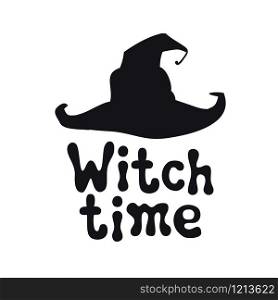 Witch time. Halloween theme. Handdrawn lettering phrase. Design element for Halloween. Vector handwritten calligraphy quote. Witch time. Halloween theme. Handdrawn lettering phrase. Design element for Halloween. Vector handwritten calligraphy quote.