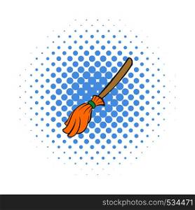 Witches broom icon in comics style on a white background. Witches broom icon, comics style