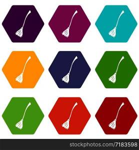 Witches broom icon set many color hexahedron isolated on white vector illustration. Witches broom icon set color hexahedron