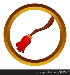 Witches broom vector icon in golden circle, cartoon style isolated on white background. Witches broom vector icon