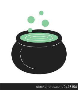 Witches pot monochrome flat vector object. Brewing soup. Cauldron chowder. Witchcraft cooking. Editable black and white thin line icon. Simple cartoon clip art spot illustration for web graphic design. Witches pot monochrome flat vector object