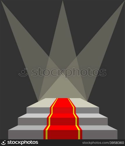 With a red carpet. Podium and searchlights. Lighting of the pedestal. Vector illustration does not contain transparency effects and overlay