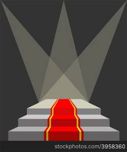 With a red carpet. Podium and searchlights. Lighting of the pedestal. Vector illustration does not contain transparency effects and overlay
