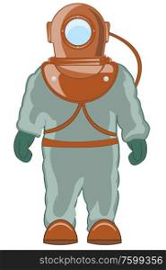 With box helmet diving isolated in the cartoon. Vector illustration driver in heavy special suit
