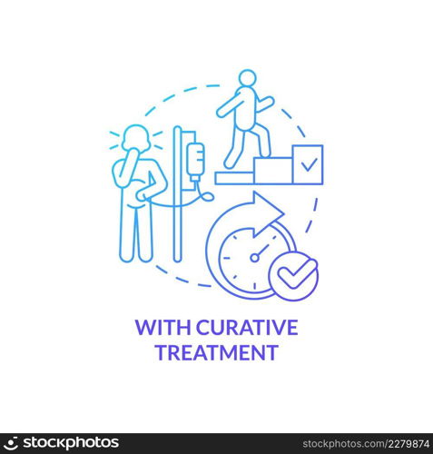 With curative treatment blue gradient concept icon. Patient help. Palliative care characteristic abstract idea thin line illustration. Isolated outline drawing. Myriad Pro-Bold fonts used. With curative treatment blue gradient concept icon