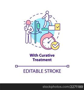 With curative treatment concept icon. Palliative care characteristic abstract idea thin line illustration. Isolated outline drawing. Editable stroke. Arial, Myriad Pro-Bold fonts used. With curative treatment concept icon