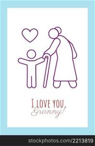 With love to granny postcard with linear glyph icon. Lovely grandma. Greeting card with decorative vector design. Simple style poster with creative lineart illustration. Flyer with holiday wish. With love to granny postcard with linear glyph icon