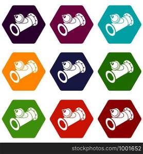 Without tap pipe icons 9 set coloful isolated on white for web. Without tap pipe icons set 9 vector