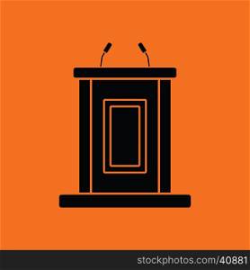 Witness stand icon. Orange background with black. Vector illustration.