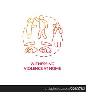 Witnessing violence at home red gradient concept icon. Parents adverse behavior abstract idea thin line illustration. Mental health problems risk. Isolated outline drawing. Myriad Pro-Bold font used. Witnessing violence at home red gradient concept icon