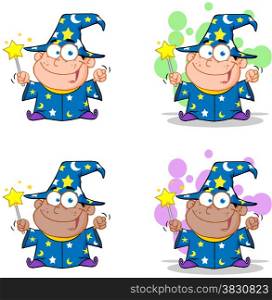 Wizard Boy Waving With Magic Wand. Collection