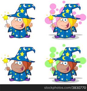Wizard Girl Waving With Magic Wand. Collection