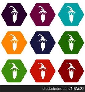 Wizard icon set many color hexahedron isolated on white vector illustration. Wizard icon set color hexahedron