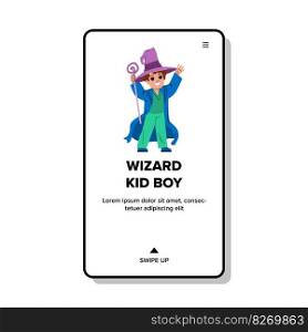 wizard kid boy vector. magic magician, child hat, wand animal, young children, cute book wizard kid boy web flat cartoon illustration. wizard kid boy vector