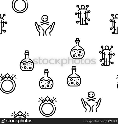 Wizard Magic Seamless Pattern Vector Thin Line. Illustrations. Wizard Magic Seamless Pattern Vector