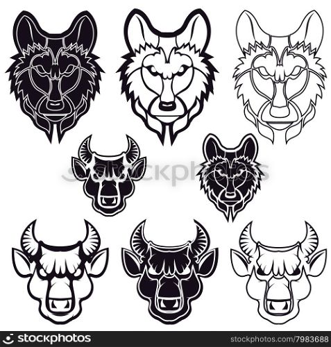 wolf and bull. Logo,badge or label design template. Vector illustration. Sport team logo template.