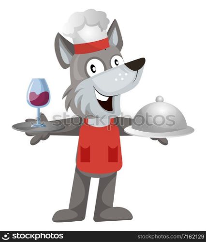 Wolf chef, illustration, vector on white background.