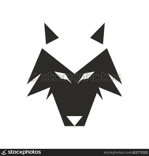 Wolf face animal vector illustration head. Wild dog icon and predator mascot beast symbol. Abstract mammal wildlife hunter emblem and coyote eye sign. Silhouette tattoo logo and black art isolated