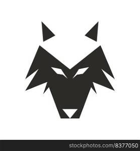 Wolf face animal vector illustration head. Wild dog icon and predator mascot beast symbol. Abstract mammal wildlife hunter emblem and coyote eye sign. Silhouette tattoo logo and black art isolated