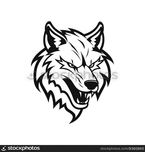 Wolf head icon in black and white vector illustration for mascot